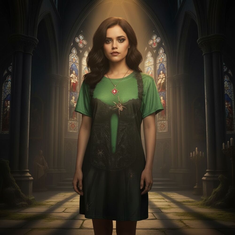 Faux Real Women's Size XL 3D Photo-Realistic Short Sleeve Witch Halloween Dress